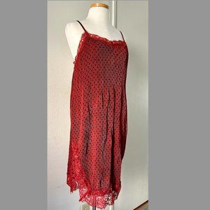 90s FREE PEOPLE pleated Slip Dress polka dots Lace hem Spaghetti Strap size 2